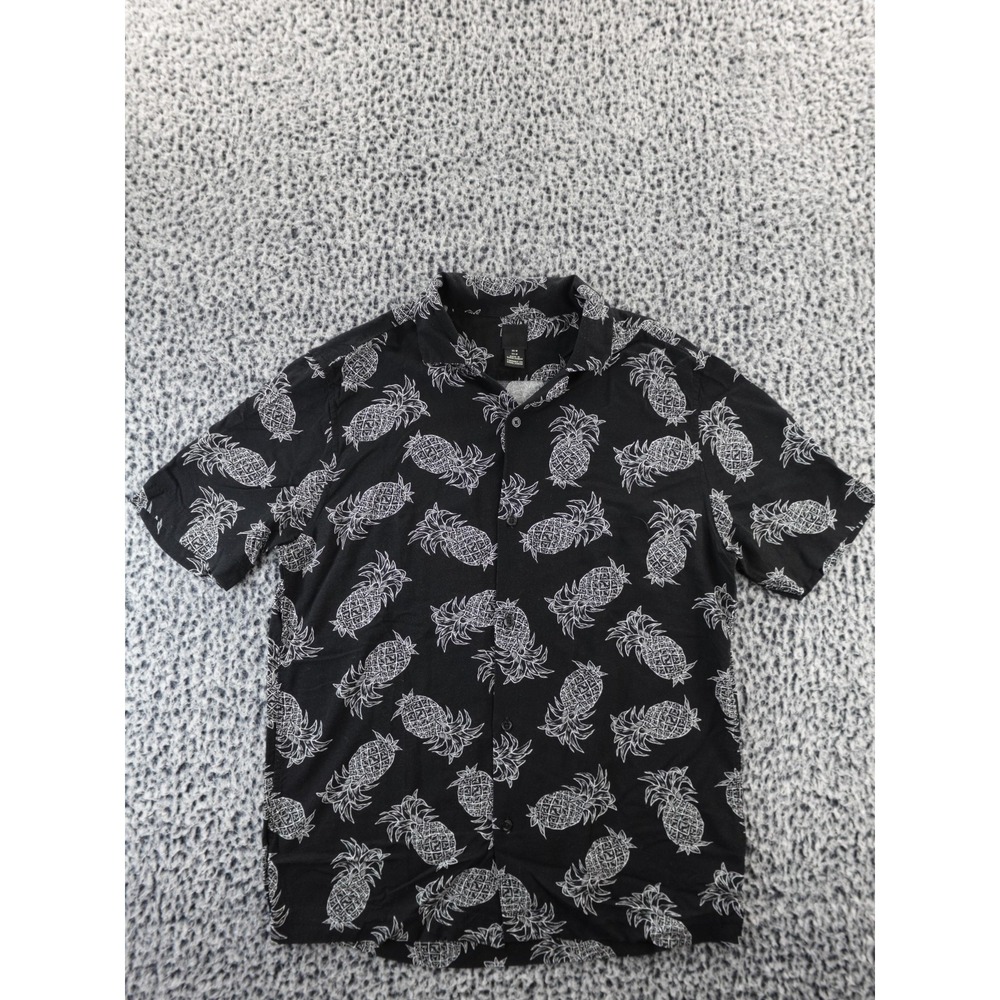 H&M Men's B&W Hawaiian Pineapple Button Up SS Shirt‎ Medium